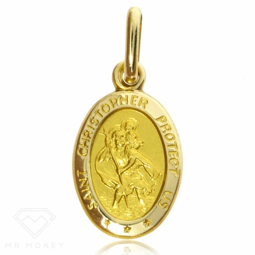 9Ct Gold 16Mm St Christopher Oval Pendant Charms & Pendants