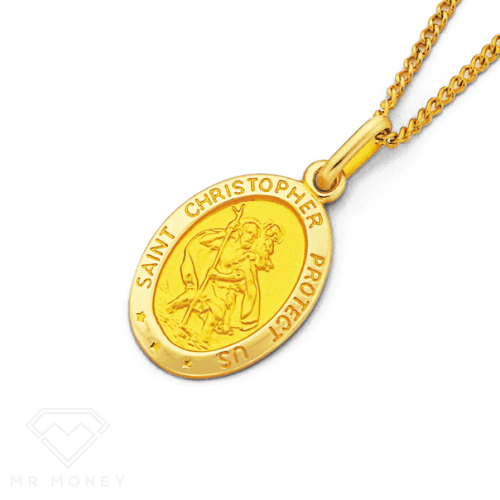 9Ct Gold 20Mm St Christopher Oval Pendant Charms & Pendants
