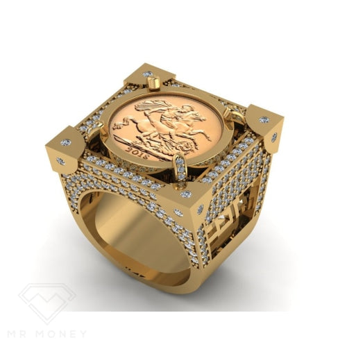 Limited Edition 9Ct Gold Diamond Full Sovereign Boss Ring 1/20 Rings