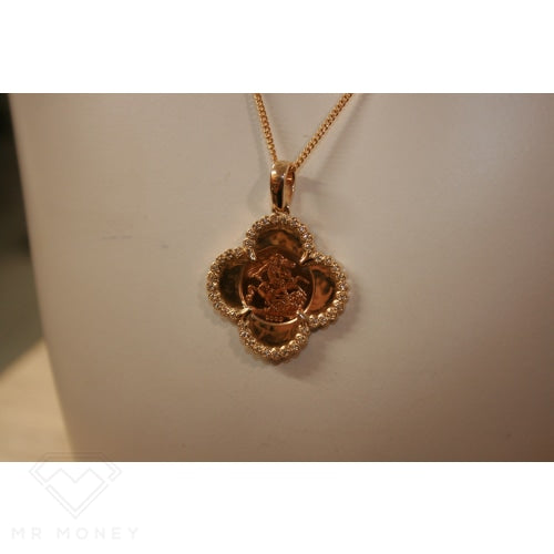 9Ct Gold Diamond Half Sovereign Clover Pendant Charms & Pendants