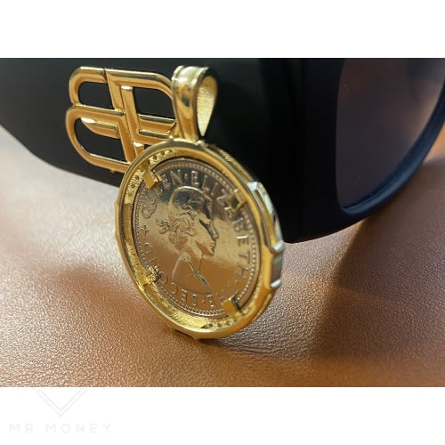 9Ct Gold Diamond One Shilling Pendant Pendants