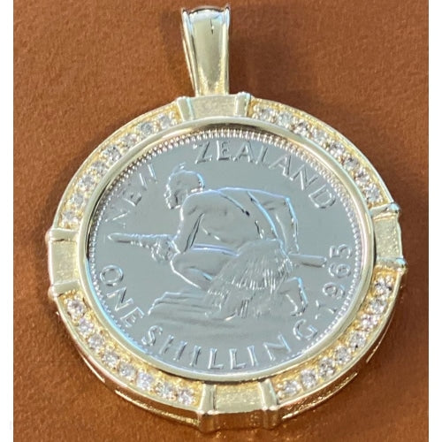 9Ct Gold Diamond One Shilling Pendant Pendants