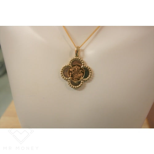9Ct Gold Half Sovereign Clover Pendant Charms & Pendants