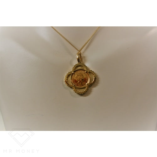 9Ct Gold Half Sovereign Clover Pendant Charms & Pendants
