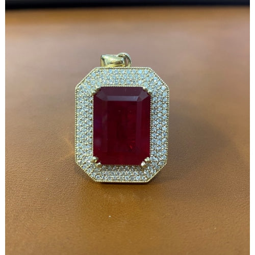 9Ct Gold Ruby & Diamond Pendant Claw Bead Set Charms Pendants