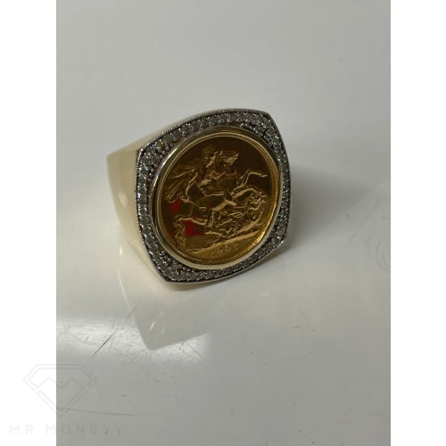 9Ct Gold Soft Square Full Sovereign Diamond Ring Rings