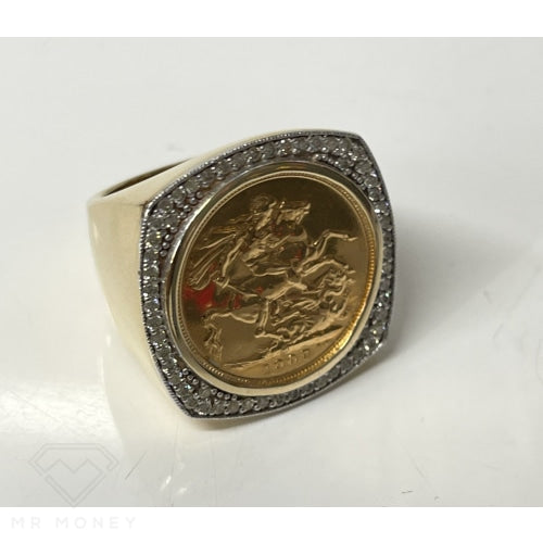 9Ct Gold Soft Square Full Sovereign Diamond Ring Rings