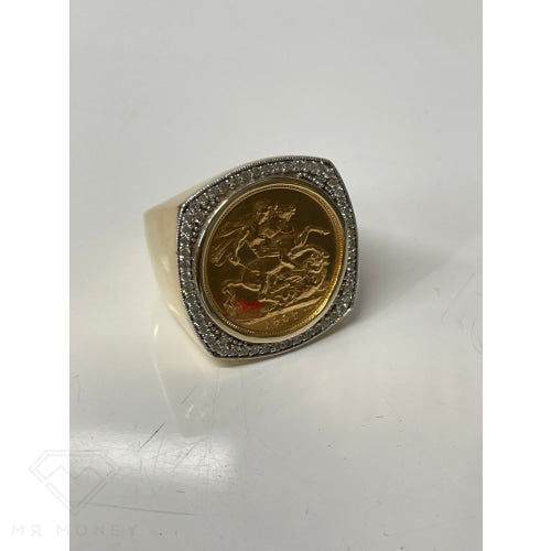 9Ct Gold Soft Square Full Sovereign Diamond Ring Rings