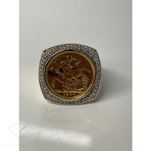9Ct Gold Soft Square Full Sovereign Diamond Ring Rings