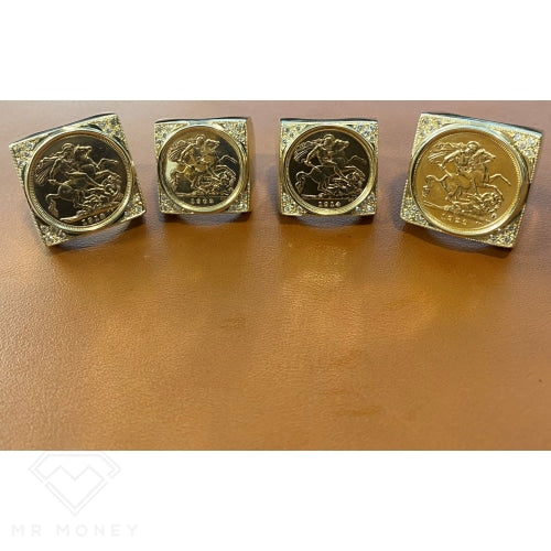 9Ct Gold And Diamond Square Mount Full Sovereign Ring Rings