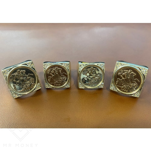 9Ct Gold And Diamond Square Mount Full Sovereign Ring Rings