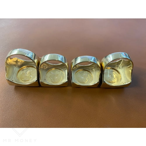 9Ct Gold And Diamond Square Mount Full Sovereign Ring Rings