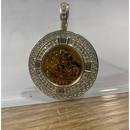 Full Sovereign Greek Key Silver Pendant + Chain Pendant