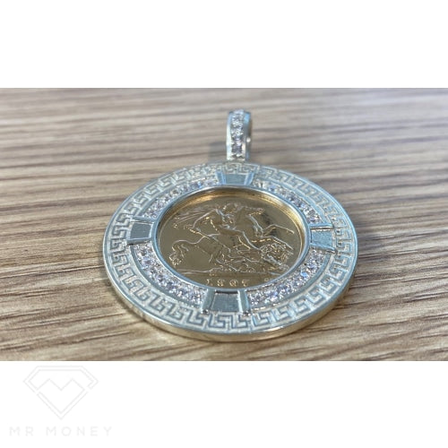 Full Sovereign Greek Key Silver Pendant + Chain Pendant