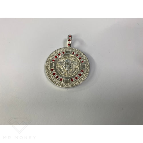 Greek Key Medusa Pendant Red Cz Stones + Sterling Silver Chain Charms & Pendants