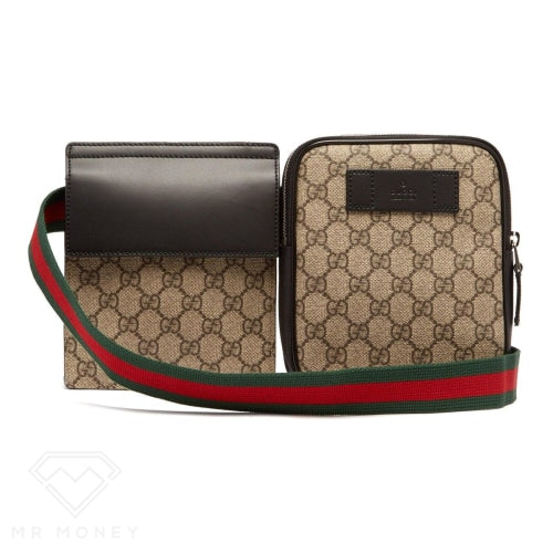 Gucci Belt Bag Gg Supreme Web Waist Strap Black/beige Handbags