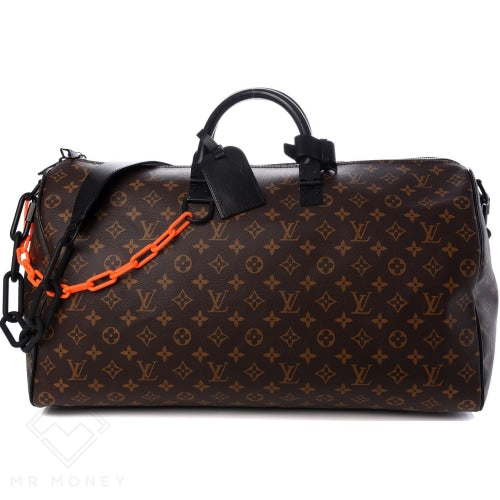 Louis Vuitton Keepall Bandouliere 50 Monogram Brown LV Orange Chain Weekend  Bag