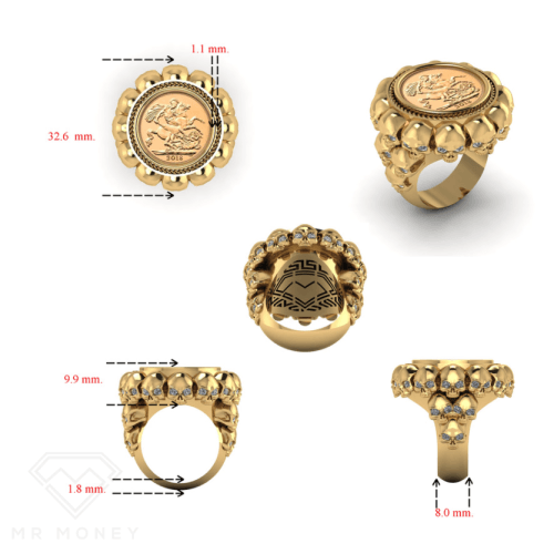 Multi Skull Half Sovereign Ring Rings