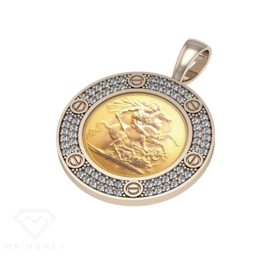 Mr Money Rose Gold Iced Out Full Sovereign Pendant