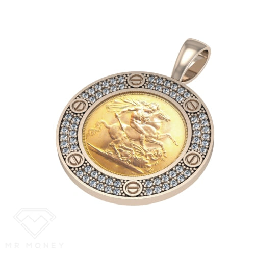 Mr Money Rose Gold Iced Out Half Sovereign Pendant