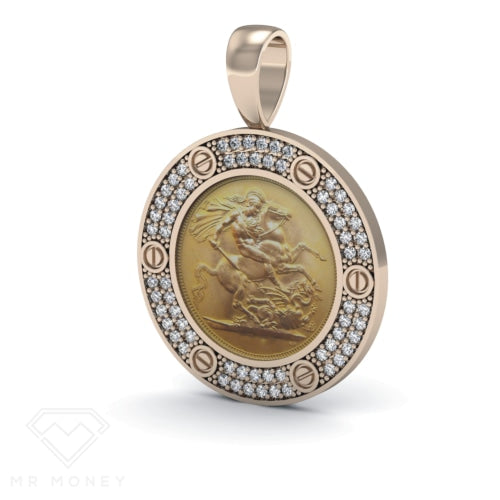 Mr Money Rose Gold Iced Out Half Sovereign Pendant