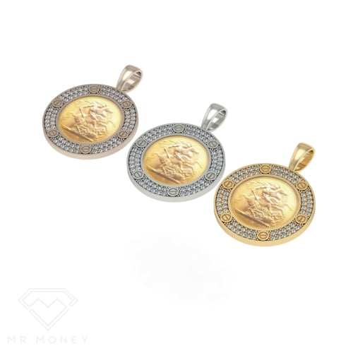 Mr Money White Gold Iced Out Half Sovereign Pendant