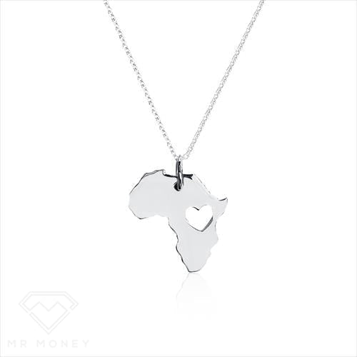 Sterling Silver Africa Heart Map Of Love Necklace