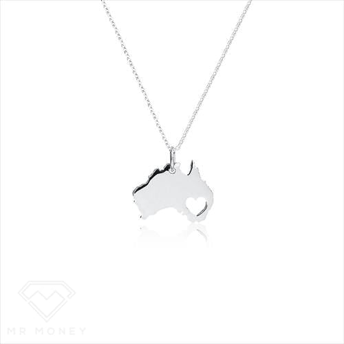 Sterling Silver Australia Heart Map Of Love Necklace