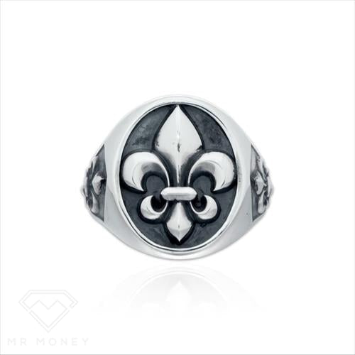 Sterling Silver Gothic Fleur De Lis Mans Ring Size T