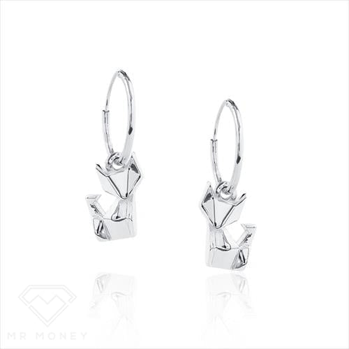 Sterling Silver Origami Dangle Hoop Earrings