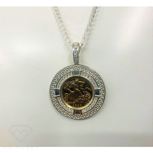 Half Sovereign Sterling Silver Pendant + Chain Combo Charms & Pendants