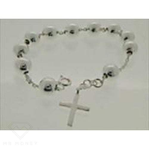 Sterling Silver Rosary Bead Bracelet 7 17.78Cm