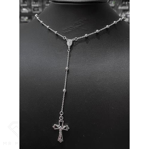 Sterling Silver Rosary Beads Necklace 24
