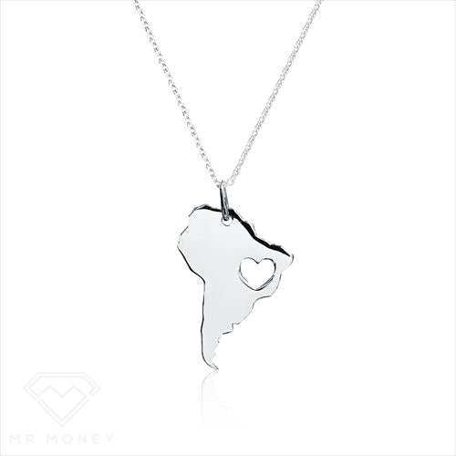 Sterling Silver South America Heart Map Of Love Necklace