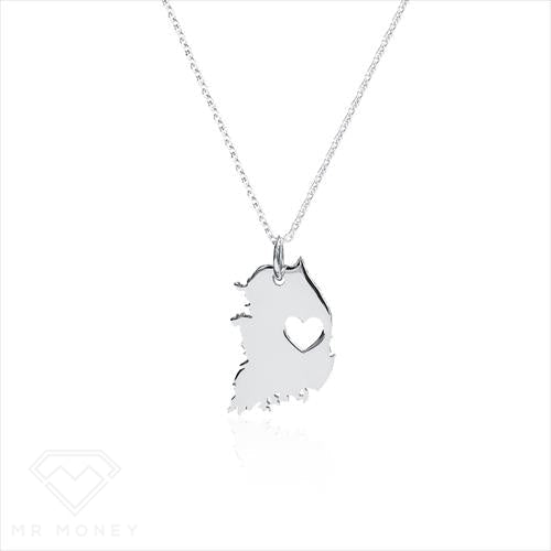 Sterling Silver South Korea Heart Map Of Love Necklace