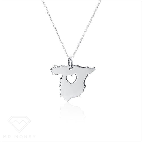 Sterling Silver Spain Heart Map Of Love Necklace