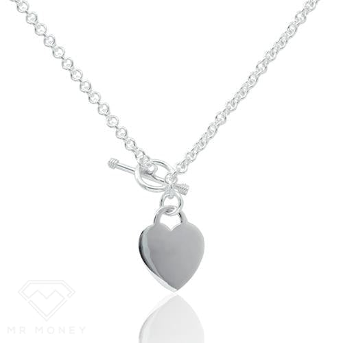 Sterling Silver T-Bar Heart Necklace 20