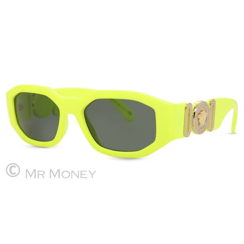 Versace Oval Medusa Temple Glasses Biggie Highlighter Yellow Green Sunglasses