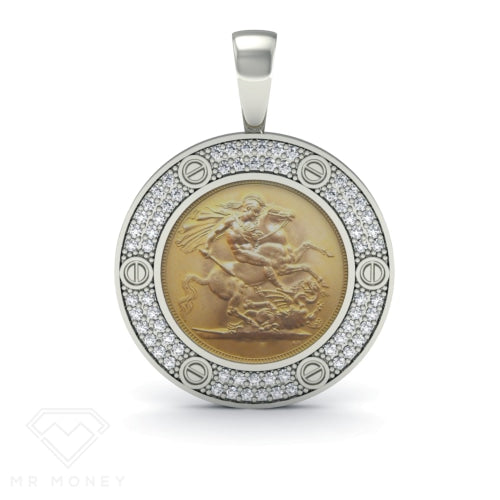 Mr Money White Gold Iced Out Full Sovereign Pendant