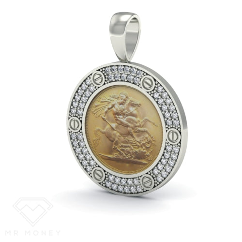 Mr Money White Gold Iced Out Half Sovereign Pendant