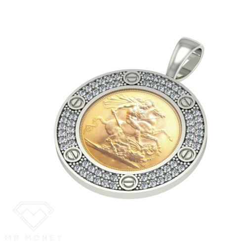 Mr Money White Gold Iced Out Half Sovereign Pendant