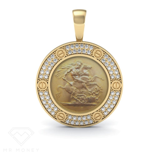Mr Money Yellow Gold Iced Out Half Sovereign Pendant