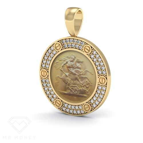Mr Money Yellow Gold Iced Out Half Sovereign Pendant