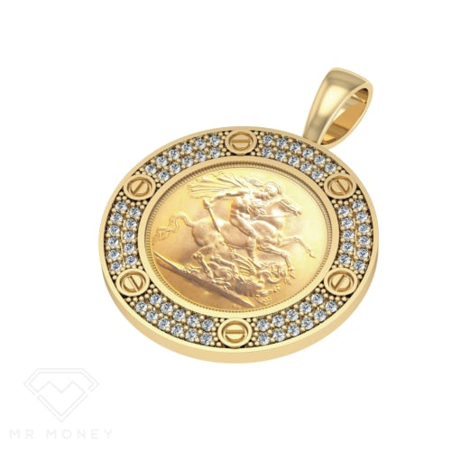 Mr Money Yellow Gold Iced Out Half Sovereign Pendant