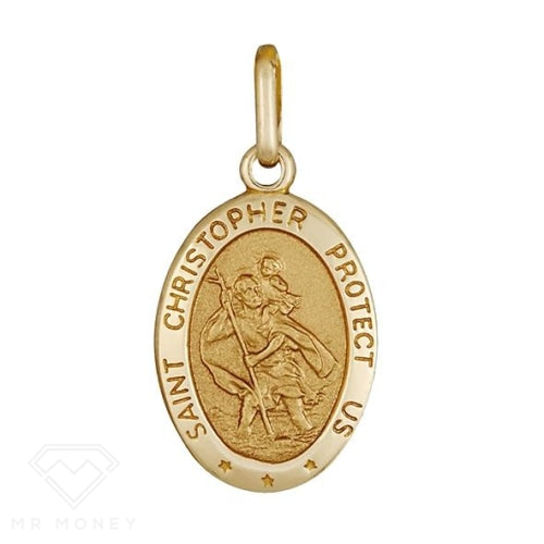 Saint Christopher 9Ct Gold Oval Pendant 20Mm Pendant