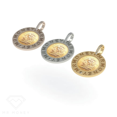Half Sovereign Mr Money Pendant White Gold Pendant