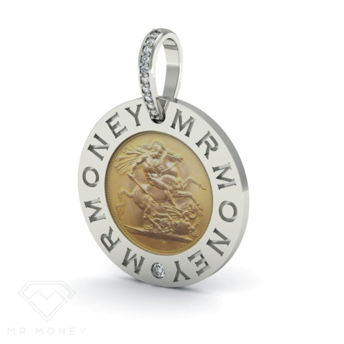 Half Sovereign Mr Money Pendant White Gold Pendant