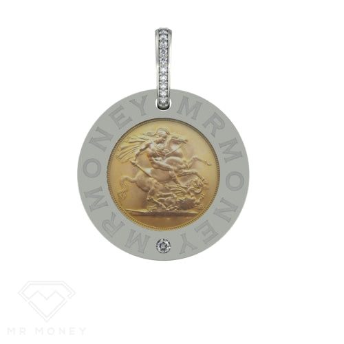 Full Sovereign Mr Money Pendant White Gold Pendant