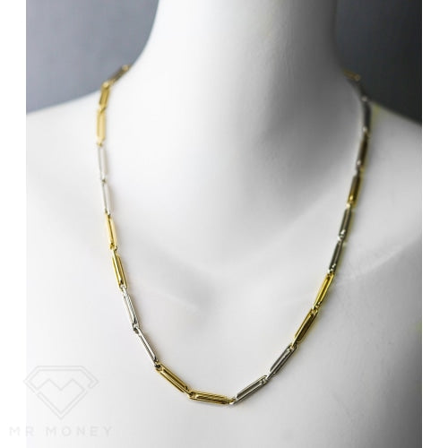 9Ct Yellow/White Gold Paper Clip Link Necklace