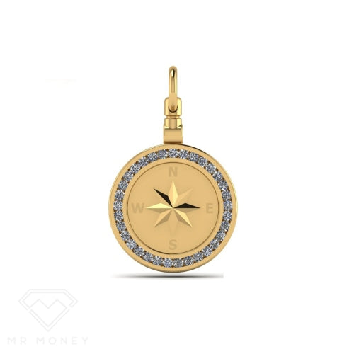 9Ct Gold Compass Pendant With Diamonds